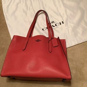 Coach Charlie Carryall Red Pink pebbled Leather Tote 25137 -Never Used